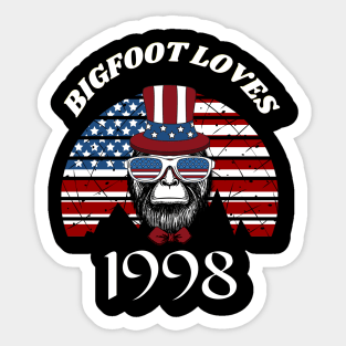 Bigfoot loves America and People born in 1998 Sticker